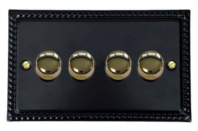 G&H MFB524-PB Monarch Roped Matt Black 4 Gang 1 or 2 Way LED Dimmer Switch