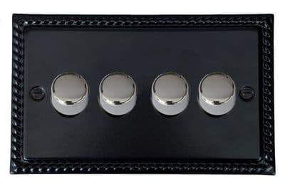 G&H MFB524-PC Monarch Roped Matt Black 4 Gang 1 or 2 Way LED Dimmer Switch