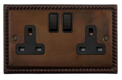 G&H MTC10B Monarch Roped Tarnished Copper 2 Gang Double 13A Switched Plug Socket
