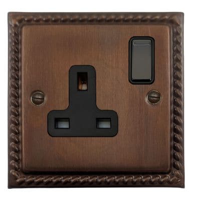 G&H MTC309 Monarch Roped Tarnished Copper 1 Gang Single 13A Switched Plug Socket