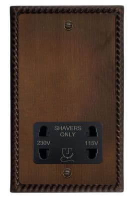 G&H MTC30B Monarch Roped Tarnished Copper Dual Voltage Shaver Socket 115-230V