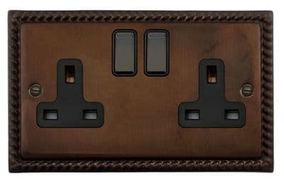 G&H MTC310 Monarch Roped Tarnished Copper 2 Gang Double 13A Switched Plug Socket