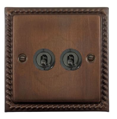 G&H MTC382-BN Monarch Roped Tarnished Copper 2 Gang 2 Way Toggle Light Switch