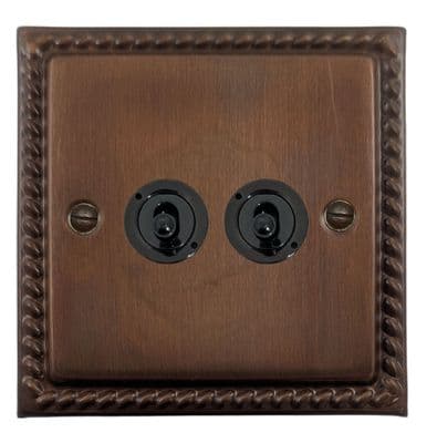 G&H MTC382-FBK Monarch Roped Tarnished Copper 2 Gang 1 or 2 Way Toggle Light Switch