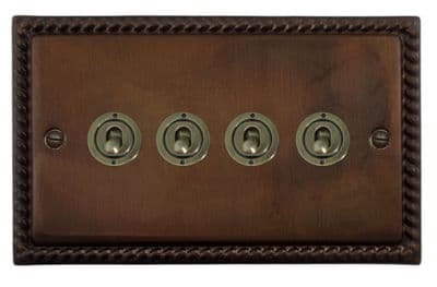 G&H MTC384-AB Monarch Roped Tarnished Copper 4 Gang 1 or 2 Way Toggle Light Switch