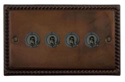 G&H MTC384-BN Monarch Roped Tarnished Copper 4 Gang 2 Way Toggle Light Switch