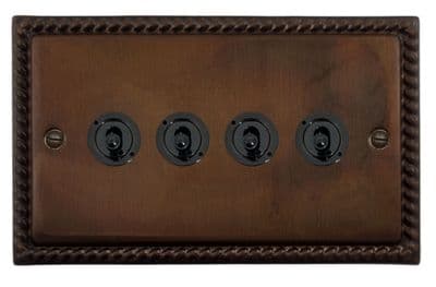 G&H MTC384-FBK Monarch Roped Tarnished Copper 4 Gang 1 or 2 Way Toggle Light Switch