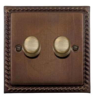 G&H MTC522-AB Monarch Roped Tarnished Copper 2 Gang 1 or 2 Way LED Dimmer Switch