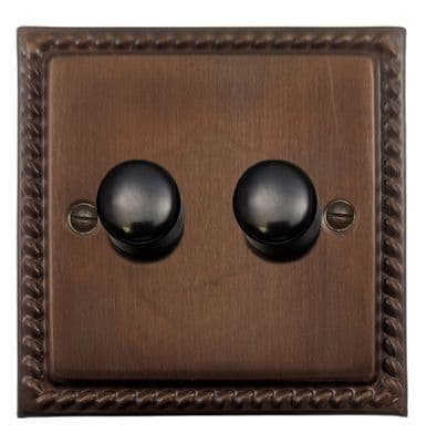G&H MTC522-FBK Monarch Roped Tarnished Copper 2 Gang 1 or 2 Way LED Dimmer Switch
