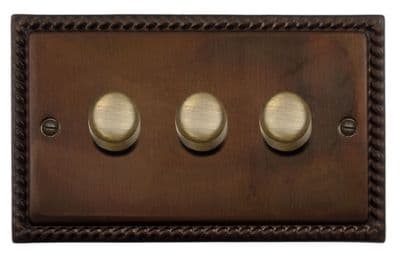 G&H MTC523-AB Monarch Roped Tarnished Copper 3 Gang 1 or 2 Way LED Dimmer Switch