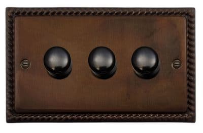 G&H MTC523-FBK Monarch Roped Tarnished Copper 3 Gang 1 or 2 Way LED Dimmer Switch