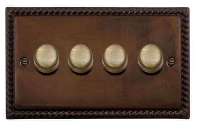 G&H MTC524-AB Monarch Roped Tarnished Copper 4 Gang 1 or 2 Way LED Dimmer Switch