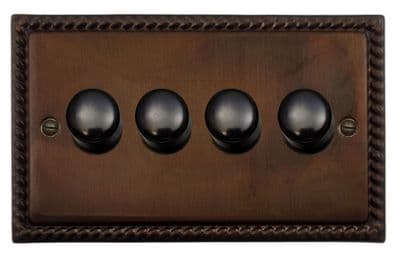G&H MTC524-FBK Monarch Roped Tarnished Copper 4 Gang 1 or 2 Way LED Dimmer Switch