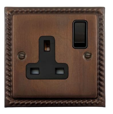 G&H MTC9B Monarch Roped Tarnished Copper 1 Gang Single 13A Switched Plug Socket