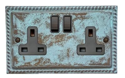 G&H MV10B Monarch Roped Verdigris 2 Gang Double 13A Switched Plug Socket
