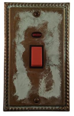 G&H MV28B Monarch Roped Verdigris 45 Amp DP Cooker Switch & Neon Vertical Plate