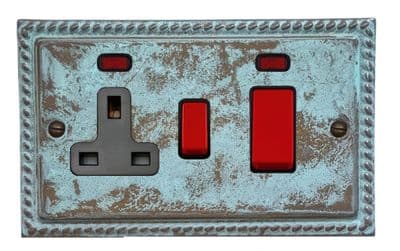 G&H MV29B Monarch Roped Verdigris 45 Amp DP Cooker Switch & 13A Switched Socket