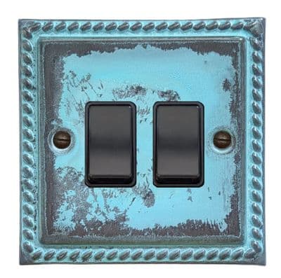 G&H MV2B Monarch Roped Verdigris 2 Gang 1 or 2 Way Rocker Light Switch