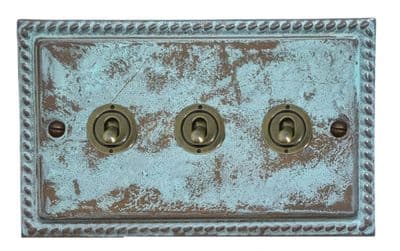 G&H MV383-AB Monarch Roped Verdigris 3 Gang 1 or 2 Way Toggle Light Switch