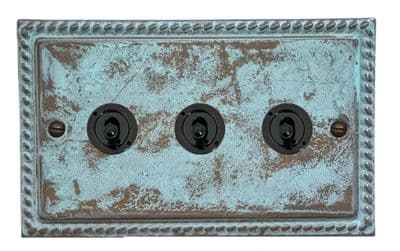G&H MV383-FBK Monarch Roped Verdigris 3 Gang 2 Way Toggle Light Switch