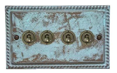 G&H MV384-AB Monarch Roped Verdigris 4 Gang 1 or 2 Way Toggle Light Switch