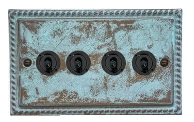 G&H MV384-FBK Monarch Roped Verdigris 4 Gang 2 Way Toggle Light Switch