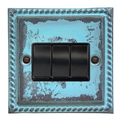 G&H MV3B Monarch Roped Verdigris 3 Gang 1 or 2 Way Rocker Light Switch