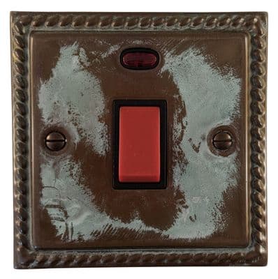 G&H MV46B Monarch Roped Verdigris 45 Amp DP Cooker Switch & Neon Single Plate