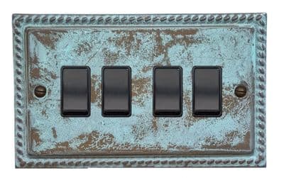 G&H MV4B Monarch Roped Verdigris 4 Gang 1 or 2 Way Rocker Light Switch