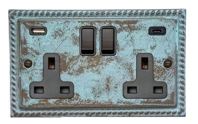 G&H MV911B Monarch Roped Verdigris 2 Gang Double 13A Plug Socket 3.1A USB A + C