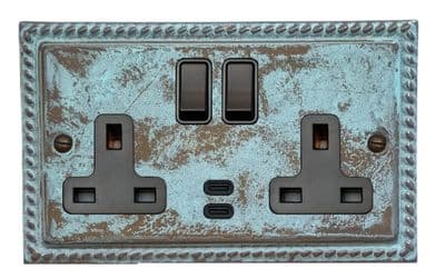 G&H MV913B Monarch Roped Verdigris 2 Gang Double 13A Plug Socket Dual 4.2A USB C