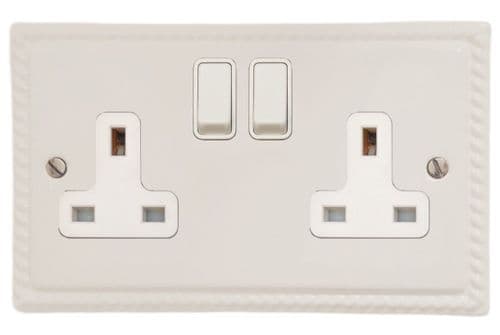 G&H MW10W Monarch Roped Matt White 2 Gang Double 13A Switched Plug Socket