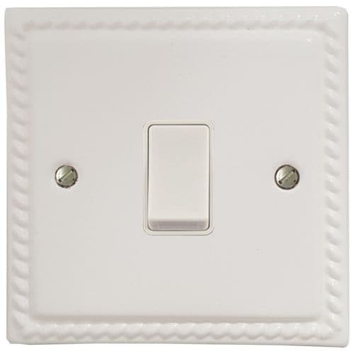 G&H MW1W Monarch Roped Matt White 1 Gang 1 or 2 Way Rocker Light Switch