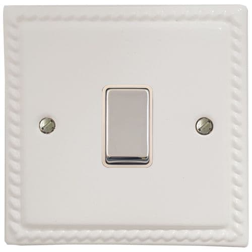 G&H MW201-PC Monarch Roped Matt White 1 Gang 1 or 2 Way Rocker Light Switch