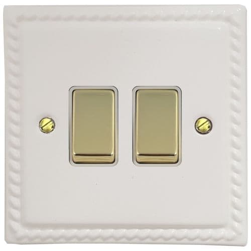 G&H MW202-PB Monarch Roped Matt White 2 Gang 1 or 2 Way Rocker Light Switch