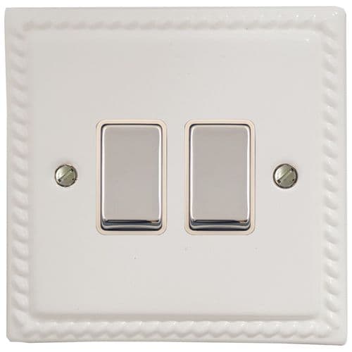 G&H MW202-PC Monarch Roped Matt White 2 Gang 1 or 2 Way Rocker Light Switch