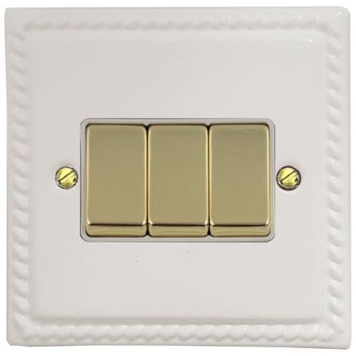 G&H MW203-PB Monarch Roped Matt White 3 Gang 1 or 2 Way Rocker Light Switch