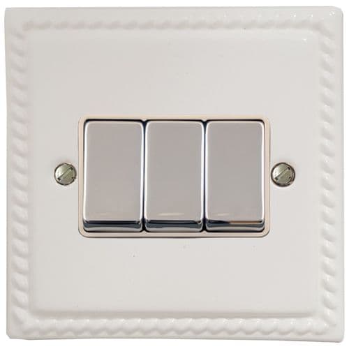 G&H MW203-PC Monarch Roped Matt White 3 Gang 1 or 2 Way Rocker Light Switch