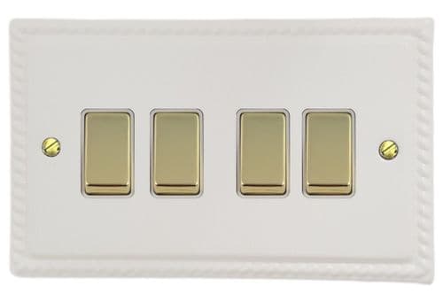 G&H MW204-PB Monarch Roped Matt White 4 Gang 1 or 2 Way Rocker Light Switch