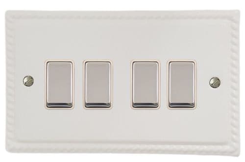 G&H MW204-PC Monarch Roped Matt White 4 Gang 1 or 2 Way Rocker Light Switch