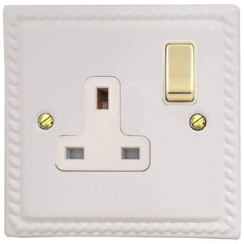 G&H MW209-PB Monarch Roped Matt White 1 Gang Single 13A Switched Plug Socket