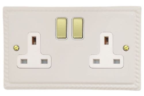 G&H MW210-PB Monarch Roped Matt White 2 Gang Double 13A Switched Plug Socket