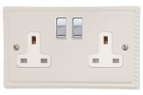 G&H MW210-PC Monarch Roped Matt White 2 Gang Double 13A Switched Plug Socket