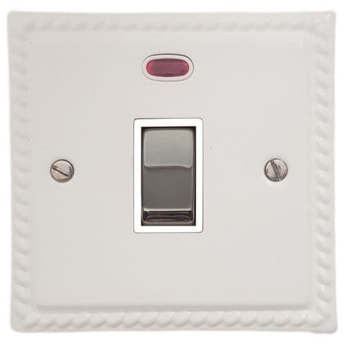 G&H MW226-PC Monarch Roped Matt White 1 Gang 20 Amp Double Pole Switch & Neon