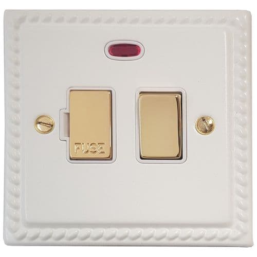 G&H MW227-PB Monarch Roped Matt White 1 Gang Fused Spur 13A Switched & Neon