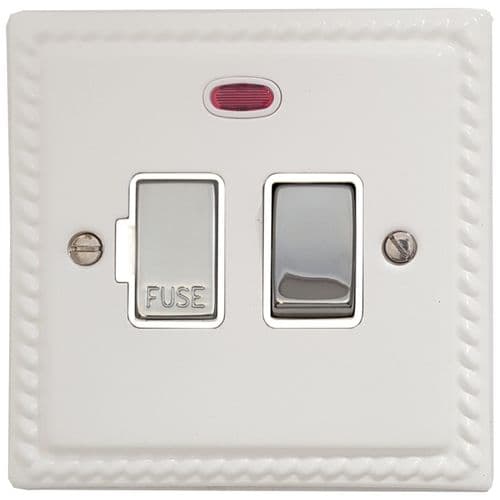 G&H MW227-PC Monarch Roped Matt White 1 Gang Fused Spur 13A Switched & Neon