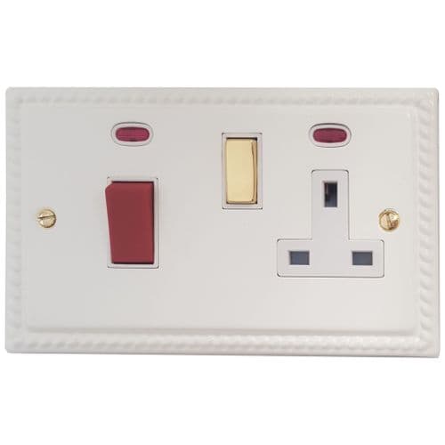 G&H MW229-PB Monarch Roped Matt White 45 Amp DP Cooker Switch & 13A Switched Socket