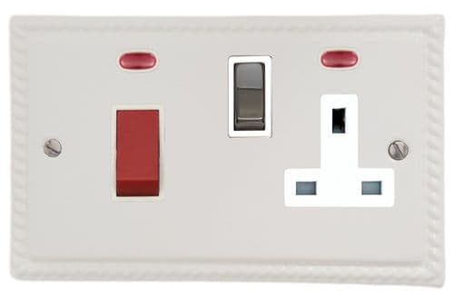 G&H MW229-PC Monarch Roped Matt White 45 Amp DP Cooker Switch & 13A Switched Socket