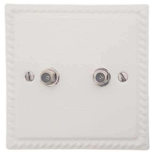 G&H MW237 Monarch Roped Matt White 2 Gang Satellite Socket Point