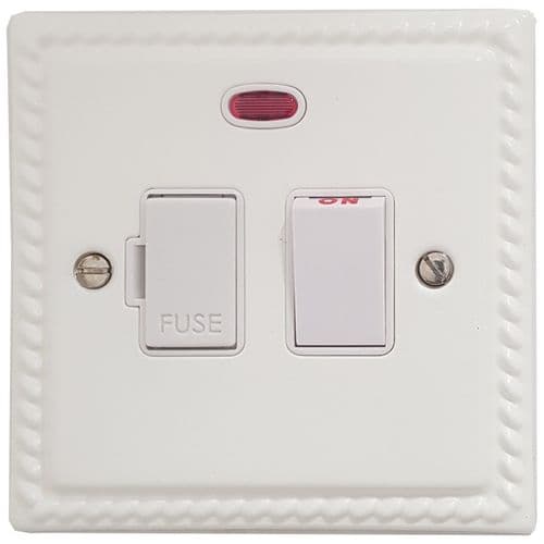 G&H MW27W Monarch Roped Matt White 1 Gang Fused Spur 13A Switched & Neon